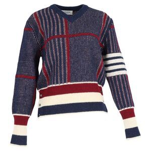 Thom Browne Plaid V-Neck Sweater in Multicolor Wool